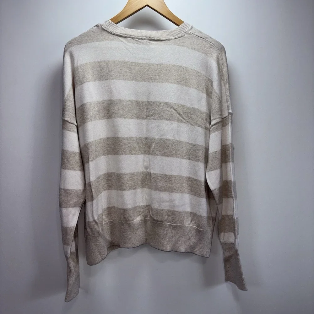 Vineyard Vines Women's XL Striped Crewneck Sweater Beige White Cotton Blend - Picture 8 of 8